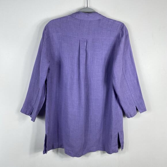 Harve Benard Size 8 Linen Button Front Shirt Purple - Picture 2 of 5